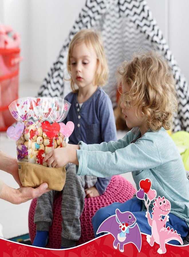 Tellingyou 180 Pcs Valentine's Day Cellophane Bags Bulk, Dinosaur Sweet Plastic Cello Candy Goodie Treat Bag with Heart Tag Twist Ties for Party Favors Warp - Image 5